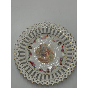 Victorian Courting Couple Reticulated Plate Trinket Kitsch Dish 5.5” Germany